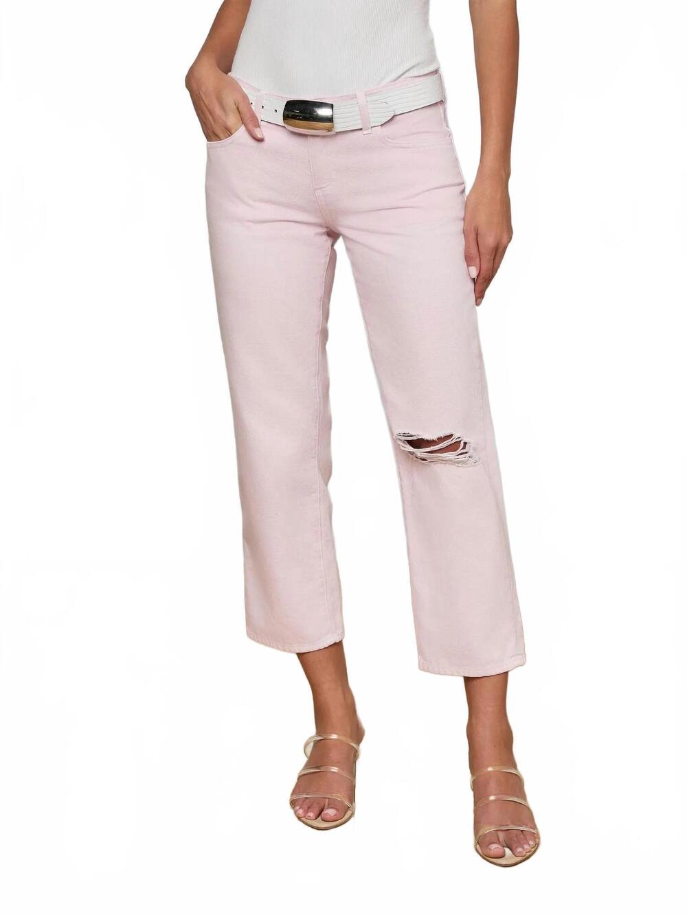 NEW L'AGENCE women's blaine cropped stove pipe jean in icy lilac destruct